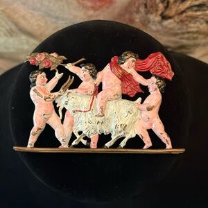 Antique Brooch Cherubs Goat Creepy